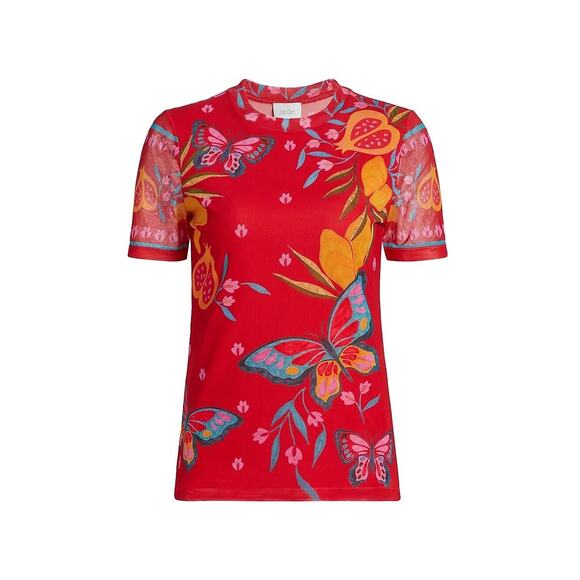 Johnny Was Eleanor Mesh T Shirt Size 2X Butterflies Red Colorful Boho Cruise - Picture 3 of 6